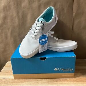 Women’s Columbia Slack Water PFG Lace Sneakers Boat Shoes Grey Ice Sea Wave Blue